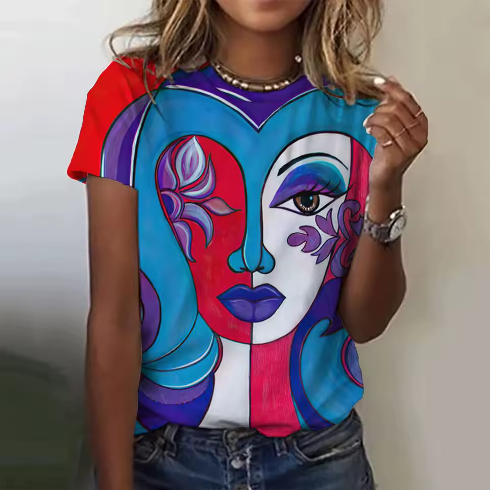 Beautiful Girls Face Painting Short Sleeve Tees T-Shirts