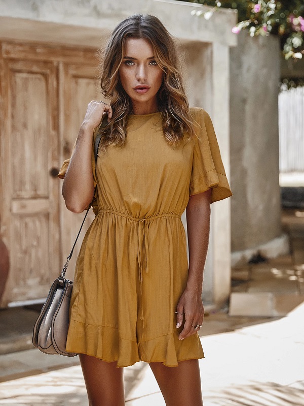 Casual Ruffles Cotton Beach Playsuits Jumpsuit