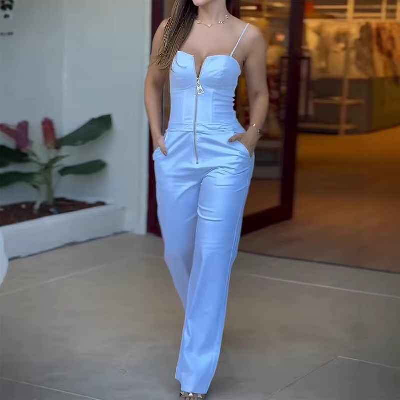 Elegant High Waist Sling Slim Office Style Long Pants Jumpsuit